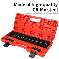 Set Soket Dalam 15 pcs 1/2" Drive, Set Soket Impact 6 Titik, Set Soket Dalam untuk Kunci Udara, Set Soket Impact Hex, Set Soket Impact