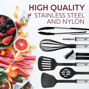 Ensemble de 24 ustensiles de cuisine en nylon et acier inoxydable avec poignées résistantes à la chaleur, compatibles lave-vaisselle, pour usage domestique - Product Image 2