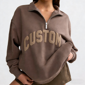 NEOHOPE Custom Logo Brand <strong>Boyfriend</strong> Crew Neck Oversize 1/4 Zip <strong>Jumper</strong> Fleece Quarter Zip Sweatshirt Women - Product Image 1