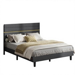 Wholesale Modern Upholstered <b>Platform</b> <b>Bed</b> | Dark Grey Fabric Queen King <b>Bed</b> with Tufted Headboard | Jodhpur Furniture Export - Product Image 2