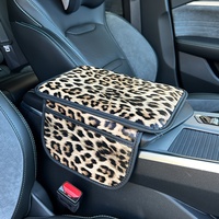 Vente en gros de coussinets de console centrale de voiture personnalisés, imprimé léopard, poches latérales doubles, universel, texture premium