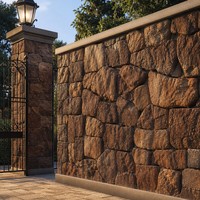 Panneau mural Ynori PU Fieldstone, texture de galets, brun, 40-60 mm, 1200x600 mm, pour façade extérieure de maison, revêtement en pierre artificielle, haute densité