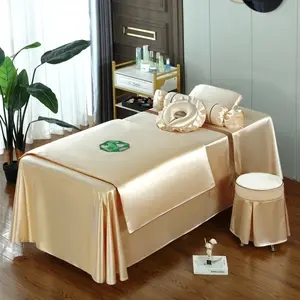 Top Selling Products 2023 Cotton Embroidered 4 Piece Set Spa Face Cover Easy To Clean Soft Fitted Bed Sheets For Massage Tables