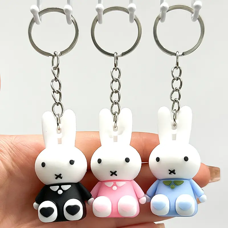 Fanhua Keychain Cute Kawaii Car Keychain Accessories Bag Ornament Doll 3D Silicone PVC Gold Key Rings Gift Keychain