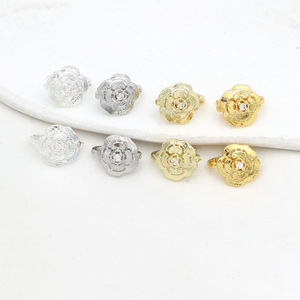 18k <b>gold</b>-plated diamond-encrusted camellia hollowed-out clip buckle connector <b>button</b> placket <b>button</b> DIY jewelry accessory D160 - Product Image 2
