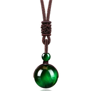Collana con Ciondolo in Ossidiana Naturale, Occhio di Tigre Rame, Occhio Arcobaleno, 16mm, Doppio Occhio, Perla Singola, Regalo per Coppie - Product Image 5