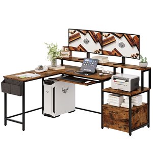 Güç çıkışı dosya çekmecesi ile çalışma, klavye tepsisi yükseltici monitör standı ve ev ofis bilgisayar masası için uygun saklama çantası - Product Image 2