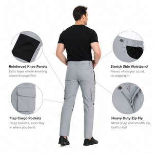 Reinforced <strong>Work</strong> <strong>Pants</strong> Stretch Side Waist Multi Pocket Contrast Cargo Trousers Knee Reinforcement <strong>Work</strong> Trousers OEM Custom Logo - Product Image 4
