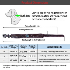 Collar de Cuero de Grano Completo para Mascotas, Nuevo Collar de Cuero Vacuno Grabado <span class=keywords><strong>con</strong></span> Costuras y Tachuelas de Diamantes de Imitación para Perros Medianos y Grandes - Product Image 6