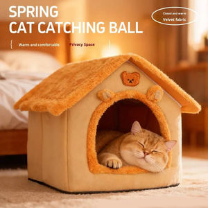 Casa para Perros y Gatos para Todas las Estaciones, Material <span class=keywords><strong>de</strong></span> Esponja Lavable y Extraíble, Semi-Cerrada, Bonita y Cálida, Artículos para Mascotas - Product Image 3