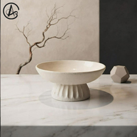 Bandeja de Pedestal de Cerámica Blanca Crema Clásica ARM LVG, Plato Decorativo de Porcelana para Frutas con Base Acanalada