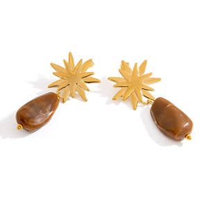 Gold Plated Stainless Steel <b>Sun</b> Flower Heart Resin <b>Drop</b> Earrings Trendy Jewelry for Women - Product Image 5