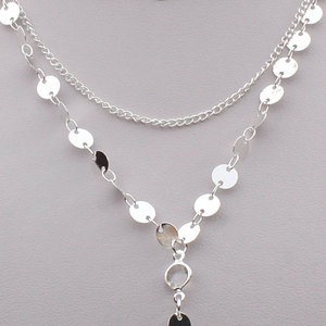 Bijoux transfrontaliers Collier à paillettes fait à la main Pièce ronde Pendentif à pompon en strass Chaîne de clavicule multicouche - Product Image 2