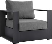 Ensemble de canapés de luxe pour hôtel en plein air, 4 pièces, en tissu/aluminium thermolaqué, gris, avec fauteuils à structure métallique