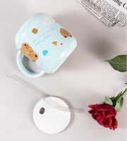 Vente chaude 390ml mignon tasse en céramique avec couvercle verre paille dessin animé lait café thé tasse tasse pour bureau à domicile utilisé