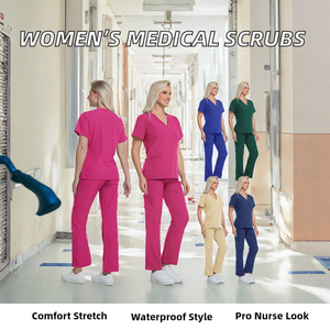 <b>Women</b> Medical Scrub Set V Neck Nurse Uniform Hospital Workwear Polyester Cotton Scrubs OEM Service - Product Image 2