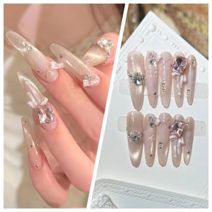 <span class=keywords><strong>Uñas</strong></span> Postizas Hechas a Mano con Alas de Mariposa en <span class=keywords><strong>Relieve</strong></span> Tridimensional, Diamantes en Forma de Pétalo, Ojo de Gato, Efecto Luz de Luna Fría - Product Image 2