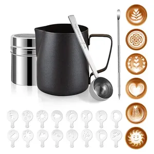 Milk Frothing Pitcher 20oz with Powder Shaker Stainless Steel Coffee Pither Latte Art