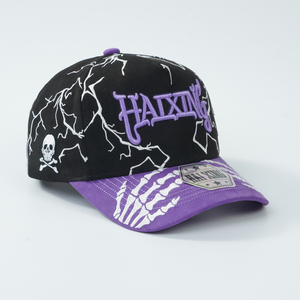 Chất Lượng Cao Tùy Chỉnh 3D Thêu Gothic Logo Màu Tím Da Lộn Skeleton Xương Thiết Kế Sét Mô Hình Thời Trang Đường Phố Mũ Bóng Chày - Product Image 4