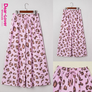 Pantalones Palazzo Anchos y Holgados con Estampado de Leopardo y Bolsillos de Parche con Cordón, Moda al por Mayor Dear-Lover para Mujer - Product Image 2