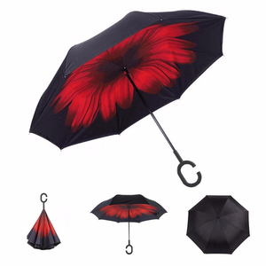 <span class=keywords><strong>Parapluie</strong></span> manuel inversé mains libres, design innovant suspendu à l'envers, impression rose - Product Image 6
