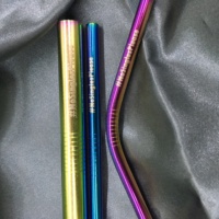 Lot de paille de logo personnalisé en acier inoxydable, ensemble de paille en métal doré avec brosse de pochette, économique, 7 pièces