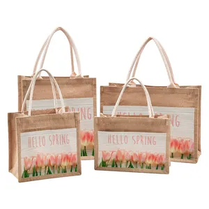 Hawaiian Beach Handbag <strong>Wholesale</strong> Spring Shoulder Hand <strong>Bag</strong> Hessian <strong>Jute</strong> Beach Zipper <strong>Bag</strong> for Women - Product Image 1