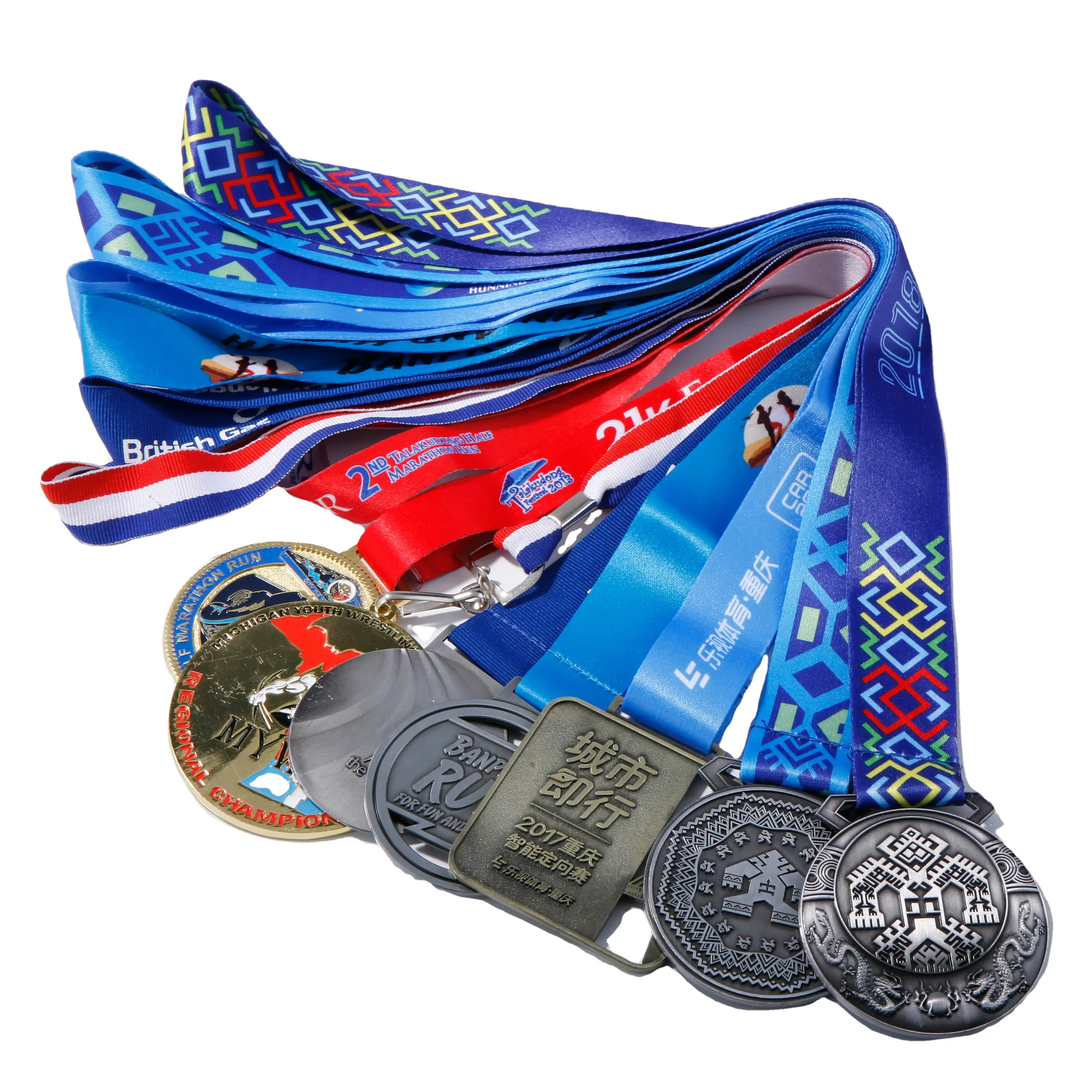 Рекламные пользовательские теплопередачи Печатный ремешок с металлической медалью для спорта