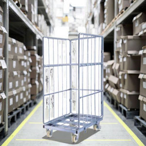 भारी शुल्क मध्यम आकार के स्टील वायर मेष कंटेनर गोदाम कंटेनर गोदाम 500 किलोग्राम क्षमता के साथ चार पहिया रसद गाड़ी - Product Image 4