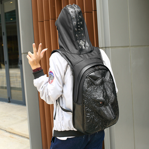 PU de 3D cabeza de Lobo sombrero mochila <span class=keywords><strong>la</strong></span> universidad hombres mochila de viaje con sombrero - Product Image 5
