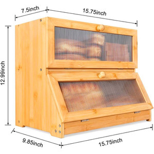 Caja de pan de bambú de doble capa con puerta de vidrio, almacenamiento de cocina para pan y sushi - Product Image 5