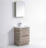 Meubles de salle de bain rectangulaires modernes en MDF pour usage commercial hôtelier, avec miroir éclairé par LED