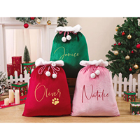 Sacs cadeaux de Noël en velours personnalisés avec monogramme, grands sacs en peluche doux de Père Noël avec pompons pour la décoration de l'arbre de Noël et les cadeaux