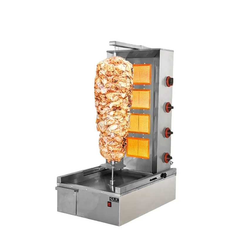 Fabrieksprijs Verkoop Van Vleesproducten Productie Machine 4 Branders Automatische Kebab Machine Commerciële Gas Shaweimar Machine