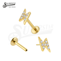 SUPERSTAR ASTM F136 Titane sans filetage à enfiler, serti de zircone cubique en forme d'éclair, pour piercing labret et lèvre