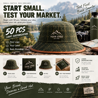 Chapeau Bob à Carreaux Marque Privée avec Logo Personnalisé, Faible MOQ, Petites Séries, Chapeau à Large Bord pour Boutiques en Ligne
