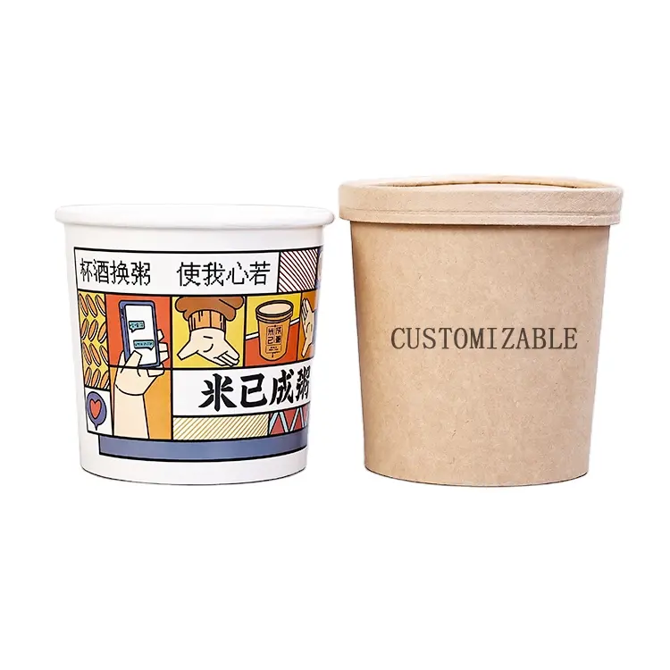 Disposable Food Packing Box Kraft Paper Soup Containers Bowls With Lid take away containers For Hot Cold Food Dessert Custom