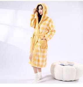 Peignoir à capuche en microfibre tissée à carreaux, longueur genou, doux et lisse, avec cordon de serrage, séchage rapide, mignon, luxueux, élégant, tendance, <span class=keywords><strong>devant</strong></span> élégant - Product Image 5