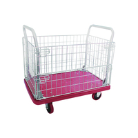 Chariot de rangement amovible à quatre roues en plastique rouge 90x60cm avec grille de protection, usage industriel, capacité 300KG