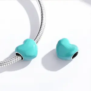 925 Sterling Silver Heart Charms Bright color Enamel Love Heart Metal Bead For Making Jewelry