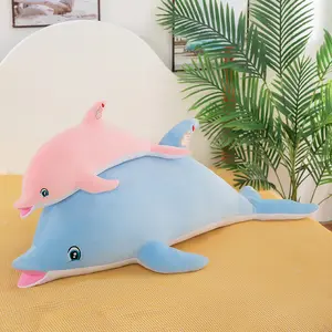 Atacado Custom Cute Cartoon Ocean Sea Animal Azul Rosa Stuffed Dolphin Pillow Brinquedos para Crianças Adultos