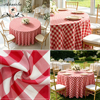 Nappe ronde en polyester à carreaux rouges ANNIELU, couverture de table à carreaux pour mariage, banquet, pique-nique, réutilisable, facile à nettoyer