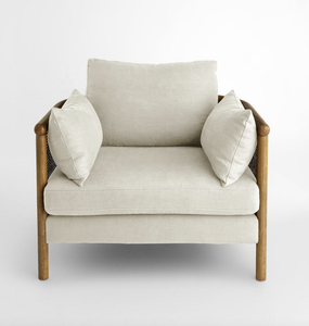 Sillón Sydney de Mimbre con Asiento Confortable para Sala de Estar de Lujo, Estilo <span class=keywords><strong>A</strong></span>ños 60, Inspirado en <span class=keywords><strong>Interiores</strong></span> Sassanid OEM, Lino Lavado - Product Image 2