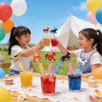 Vente en gros de gobelets réutilisables en PETG à paillettes avec breloques cheval galopant, thème équestre pour fête d'anniversaire d'enfants