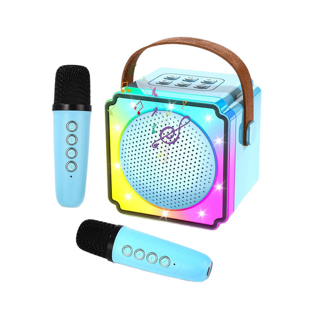 Portable Mini 2-in-1 for Bluetooth Speaker with RGB LED Lighting Handheld Wireless Stereo Karaoke Parlante and Microphone