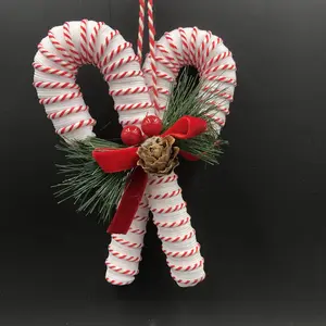 5,9 Zoll Zuckers tange mit Tannenzapfen Red Berry Hanging Ornament Polyfoam Cane mit Bogen Kiefer Nadel Weihnachts baum Urlaub Dekoration
