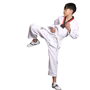 Uniforme Taekwondo Dobok Bianca con Collo a V Nero, Spedizione Gratuita, Uniforme Taekwondo ITF - Product Image 4