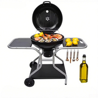 Bouilloire à charbon de bois de 22 pouces avec tables d'appoint en acier Roues de thermomètre attrape-cendres pour jardin et camping BBQ