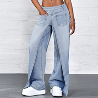 Femmes Y2K Style Regular Fit Casual Simple Automne Tissé Denim Pantalon Taille Basse Jambe Droite Jeans avec Poche Avant Couverture