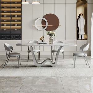 Hafif lüks kaya tabağı yemek masası ve sandalye seti-dayanıklı Modern dikdörtgen yemek odası mobilyası - Product Image 3